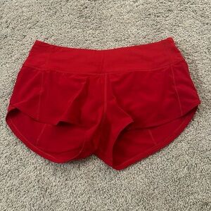 Red lululemon speed up shorts